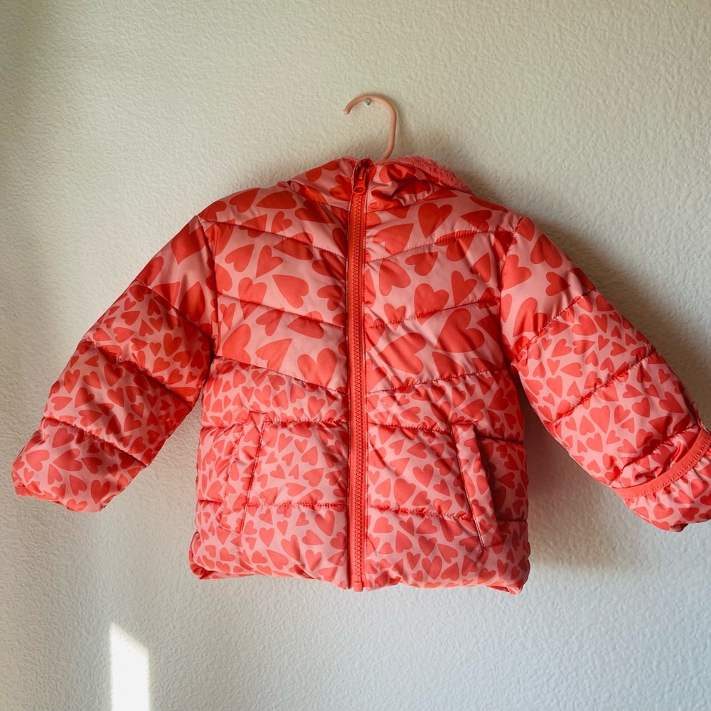 Swiss Tech Baby Girl Thick Faux Fur Line Pink Heart Puffer Jacket Coat 18 M